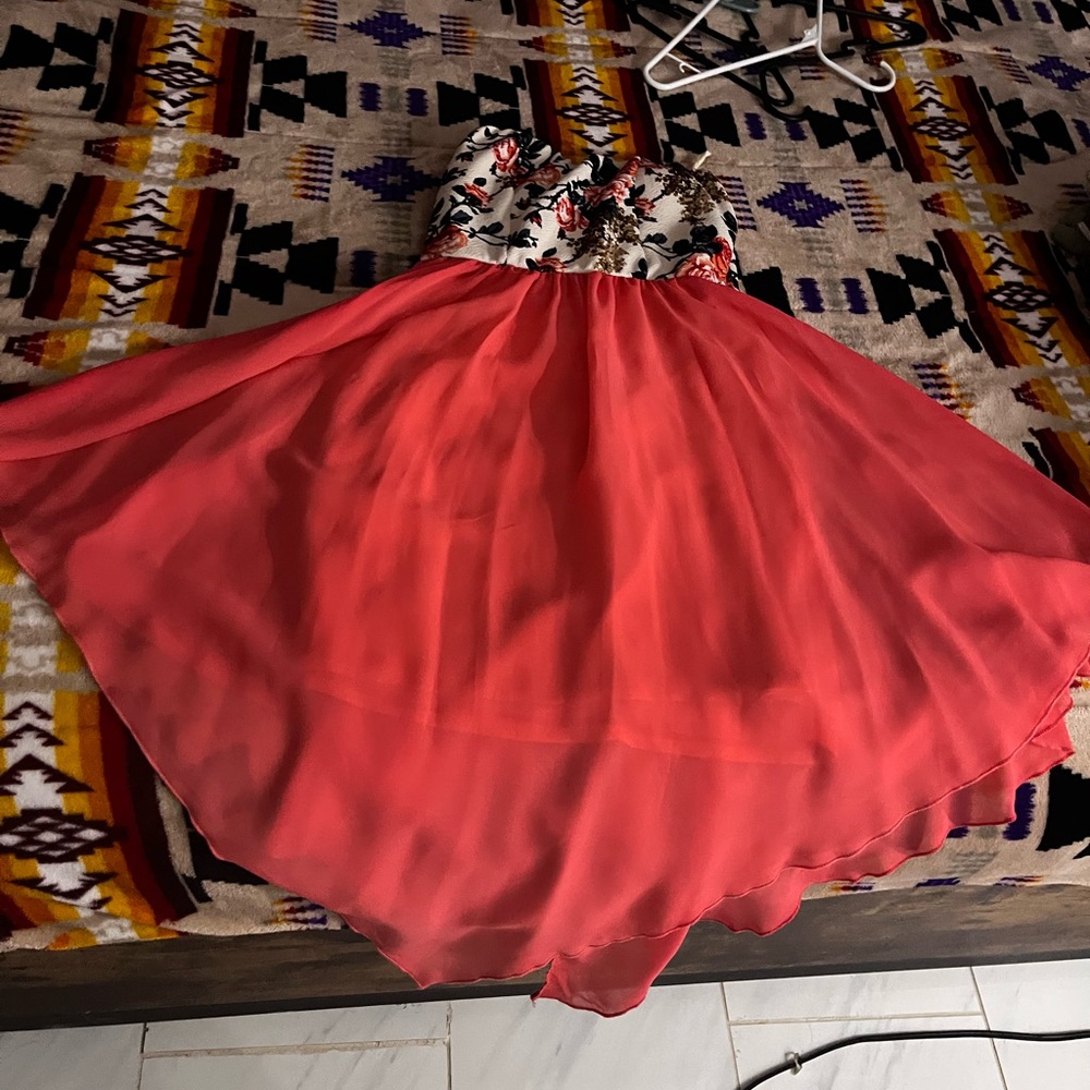 Rue21 Strapless Dress - Coral and Black Floral